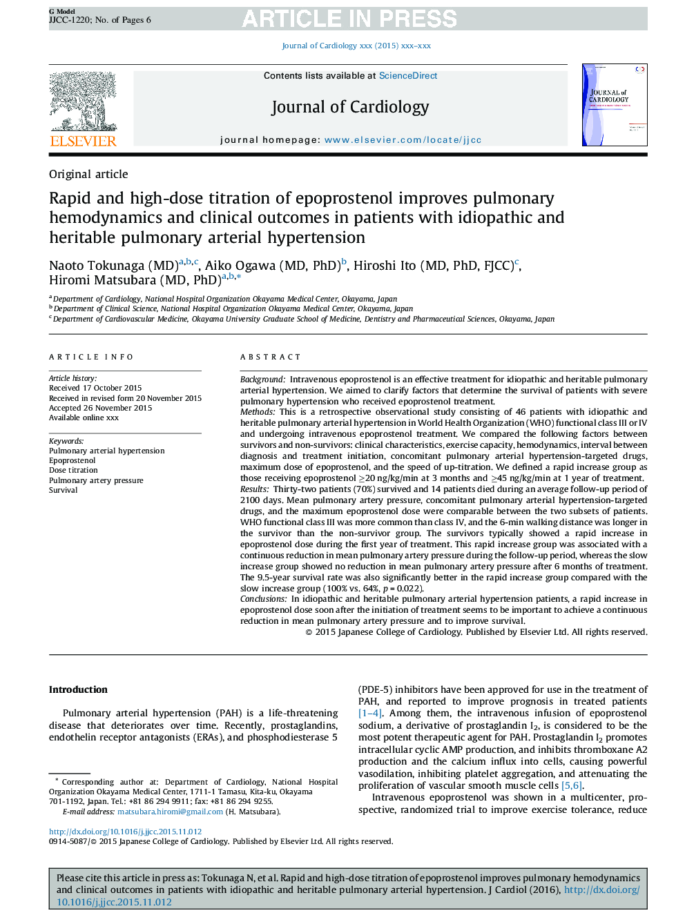 Rapid and high-dose titration of epoprostenol improves pulmonary hemodynamics and clinical outcomes in patients with idiopathic and heritable pulmonary arterial hypertension