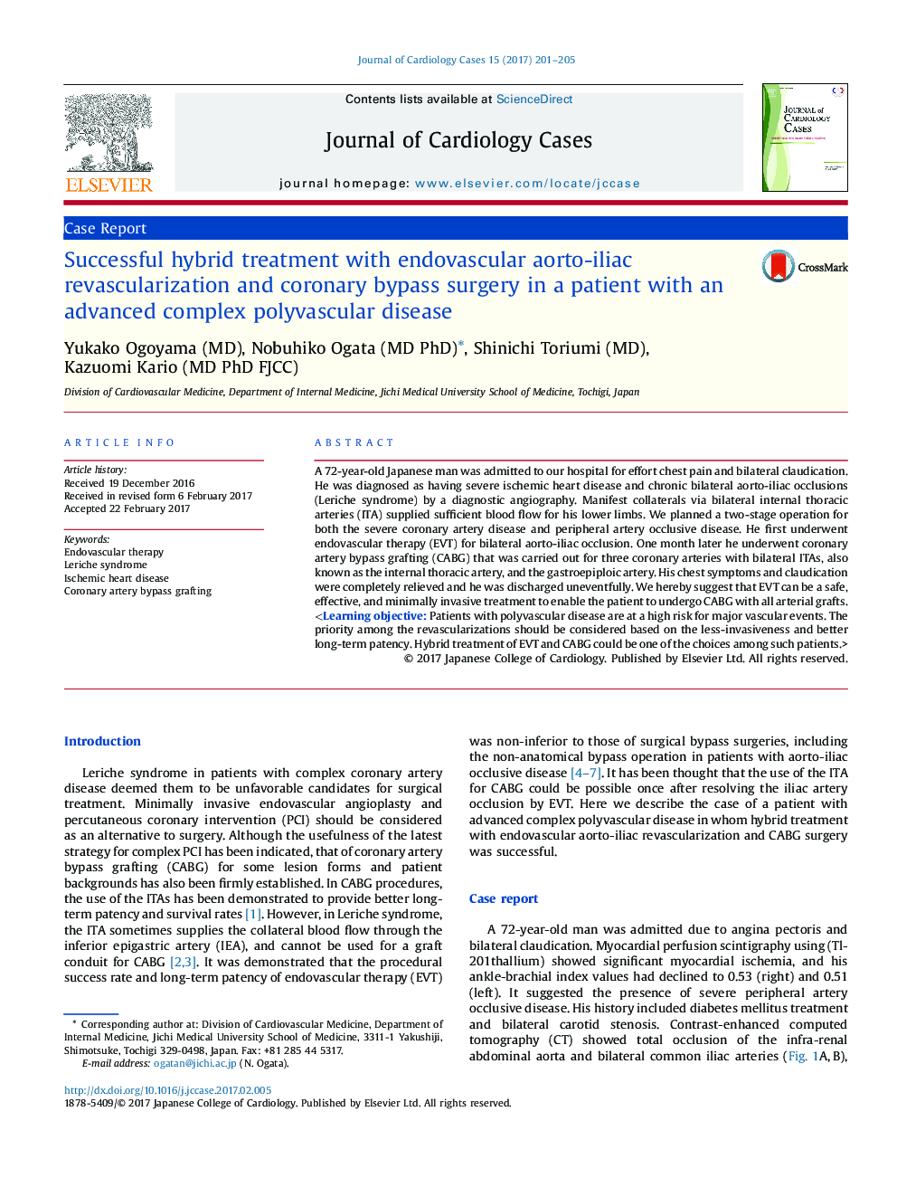 Successful hybrid treatment with endovascular aorto-iliac revascularization and coronary bypass surgery in a patient with an advanced complex polyvascular disease