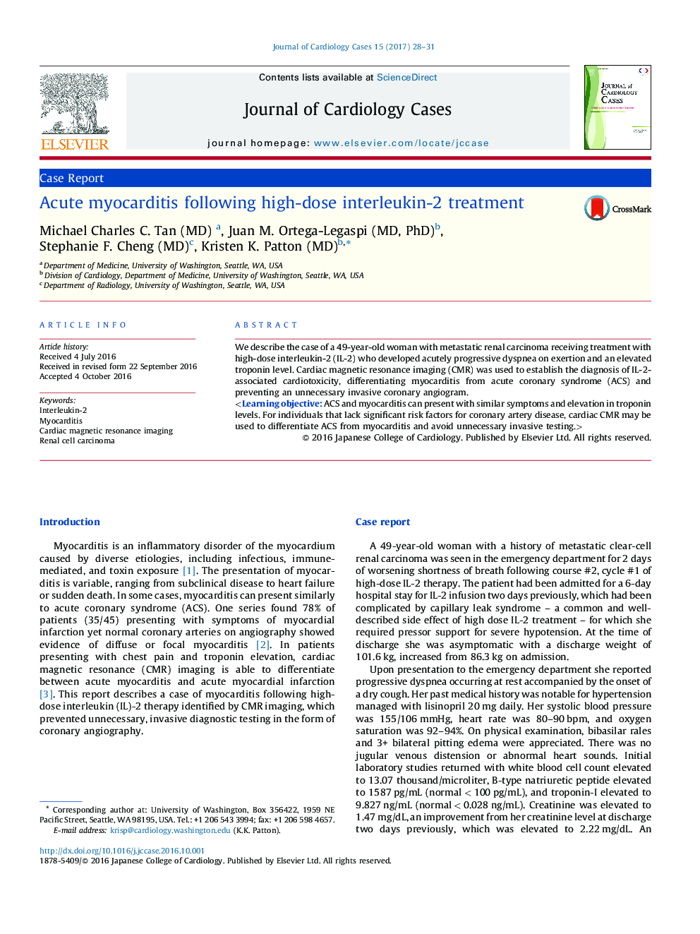 Acute myocarditis following high-dose interleukin-2 treatment