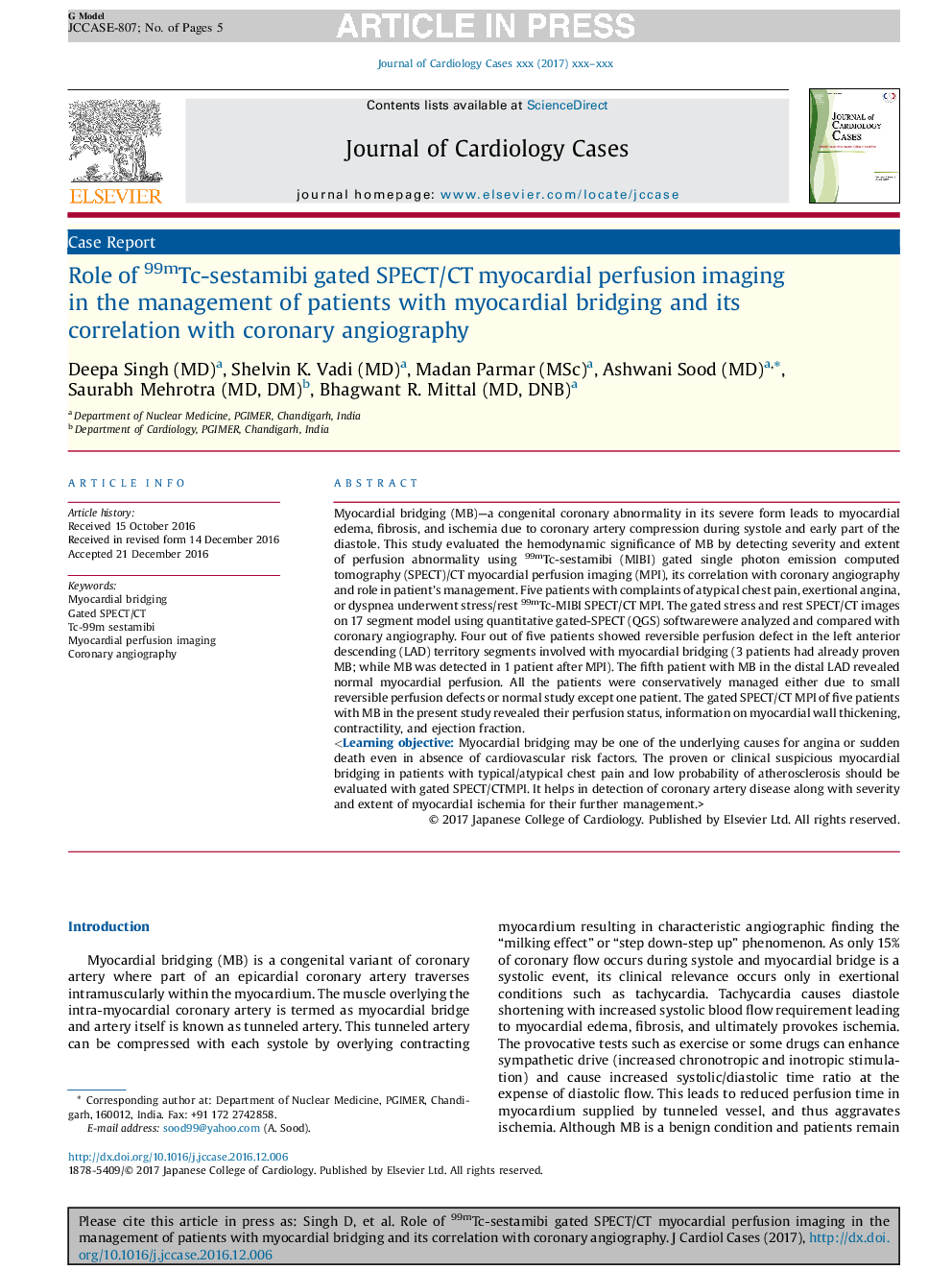 Role of 99mTc-sestamibi gated SPECT/CT myocardial perfusion imaging in the management of patients with myocardial bridging and its correlation with coronary angiography