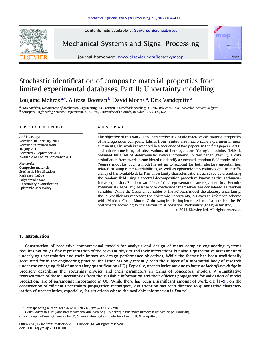 Stochastic identification of composite material properties from limited experimental databases, Part II: Uncertainty modelling