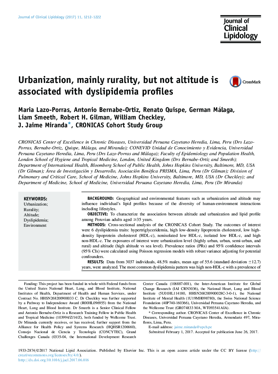 Urbanization, mainly rurality, but not altitude is associated with dyslipidemia profiles