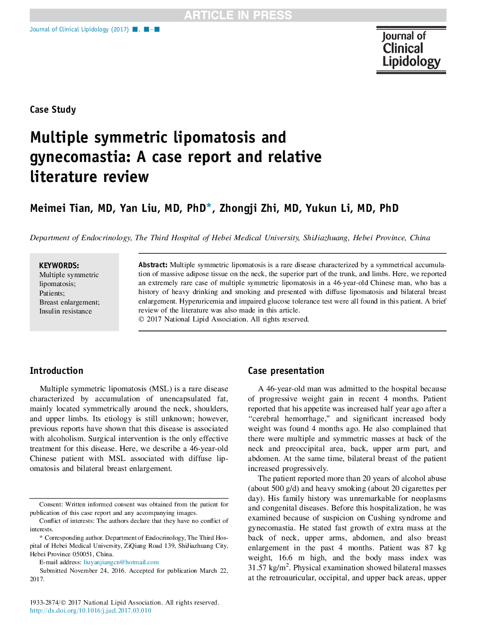 Multiple symmetric lipomatosis and gynecomastia: A case report and relative literature review