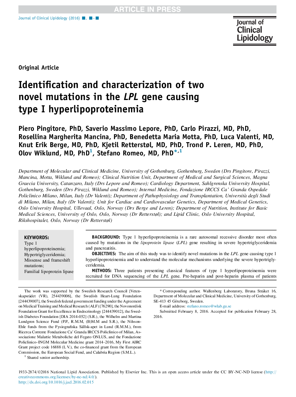 Identification and characterization of two novel mutations in the LPL gene causing type I hyperlipoproteinemia