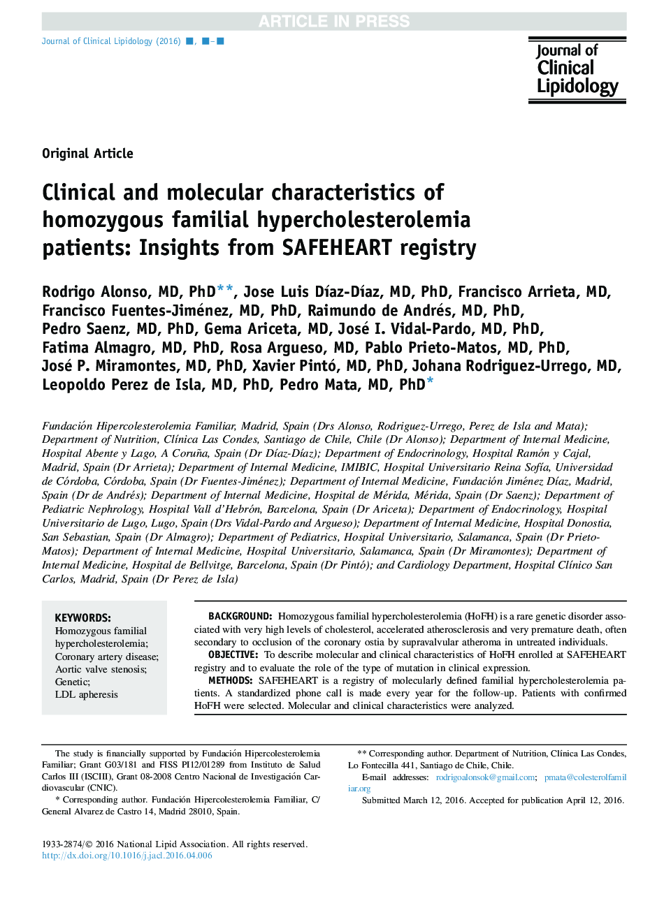 Clinical and molecular characteristics of homozygous familial hypercholesterolemia patients: Insights from SAFEHEART registry