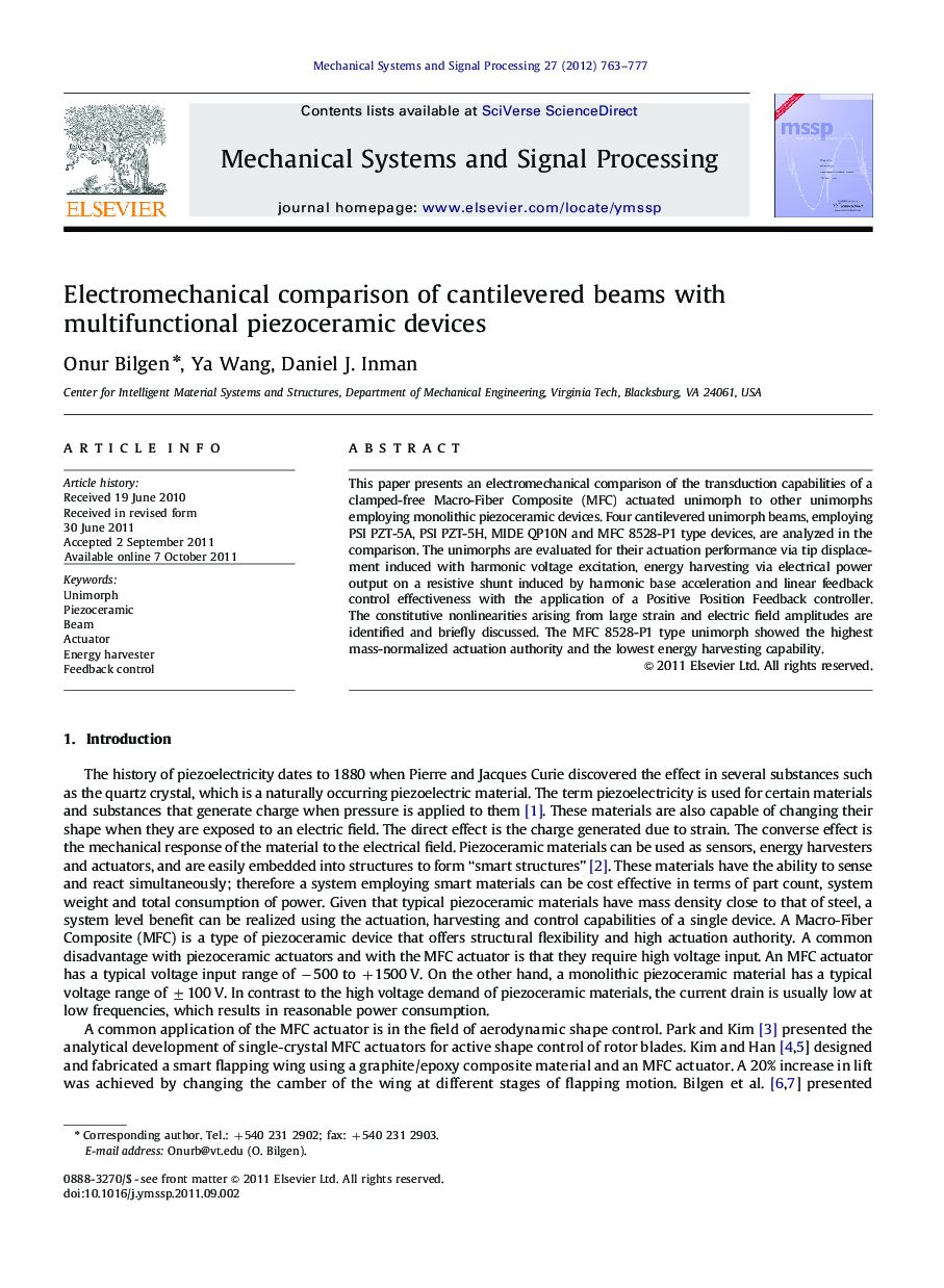 Electromechanical comparison of cantilevered beams with multifunctional piezoceramic devices