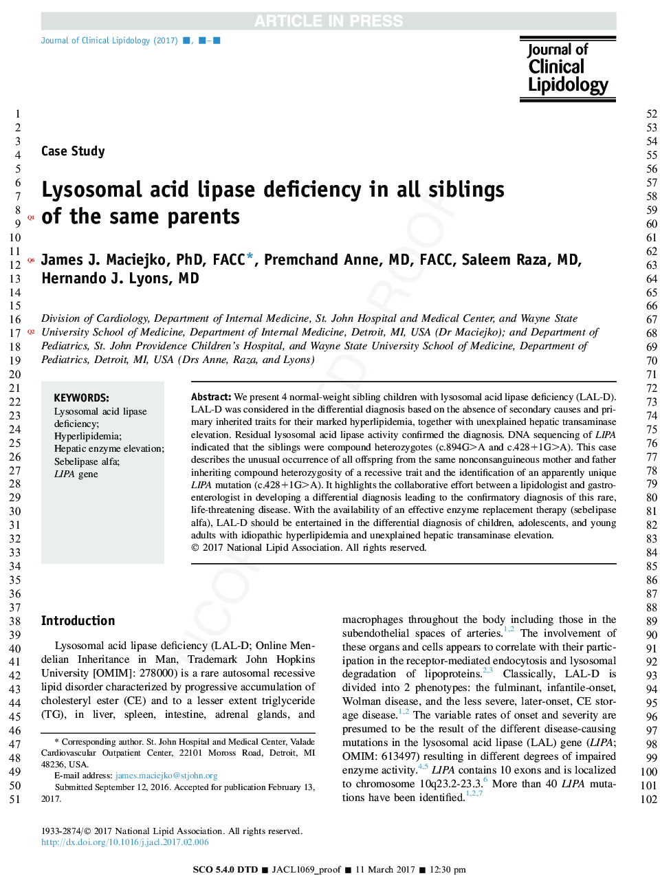 Lysosomal acid lipase deficiency in all siblings of the same parents