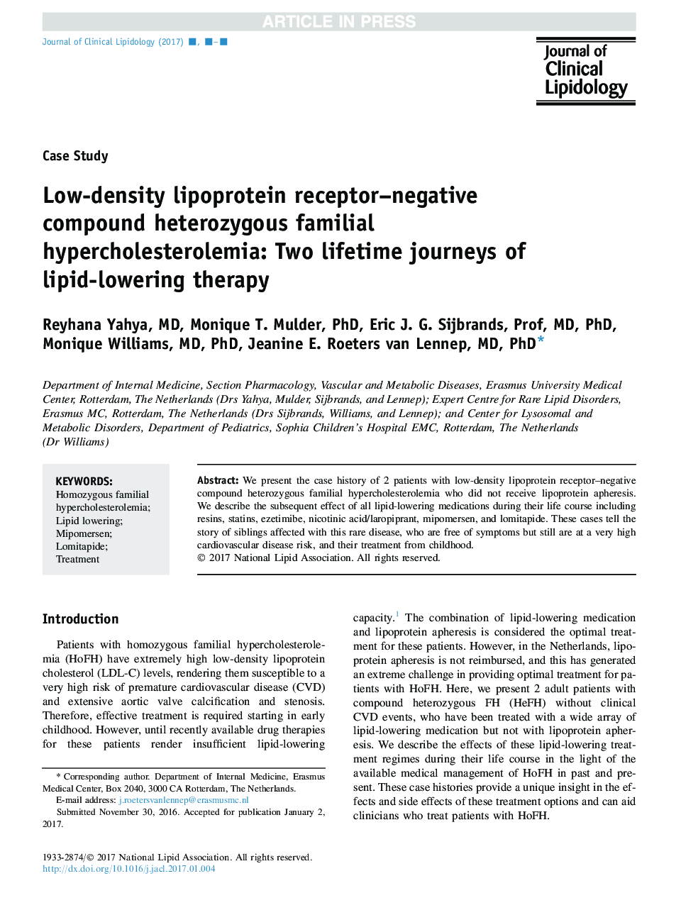 Low-density lipoprotein receptor-negative compound heterozygous familial hypercholesterolemia: Two lifetime journeys of lipid-lowering therapy