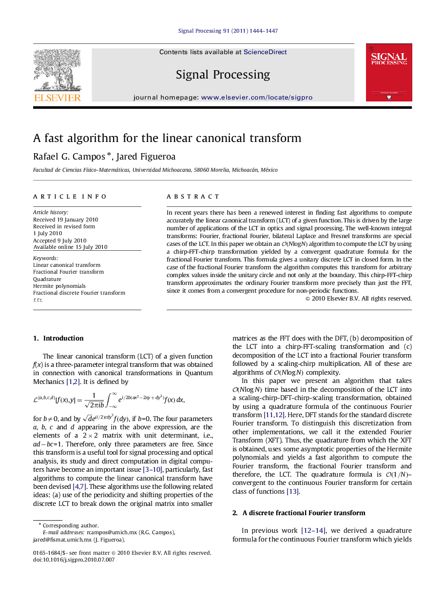 A fast algorithm for the linear canonical transform