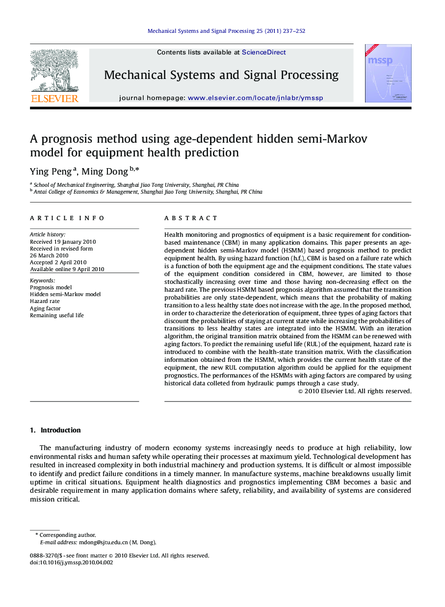 عکس صفحه اول مقاله: A prognosis method using age-dependent hidden semi-Markov model for equipment health prediction A prognosis method using age-dependent hidden semi-Markov model for equipment health prediction