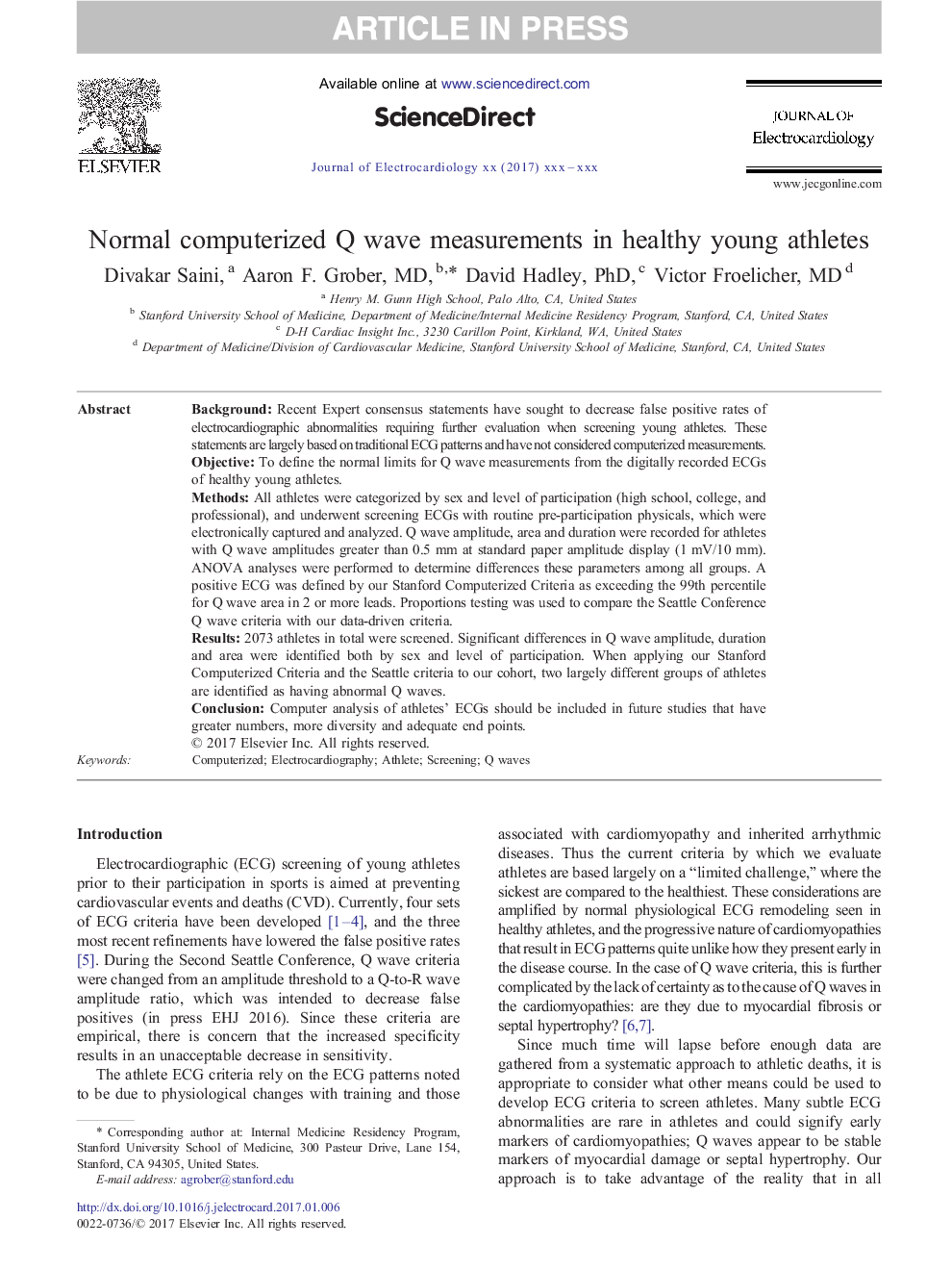 Normal computerized Q wave measurements in healthy young athletes