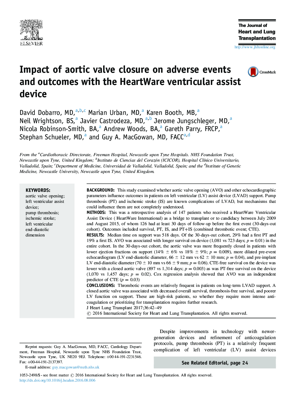 Impact of aortic valve closure on adverse events and outcomes with the HeartWare ventricular assist device