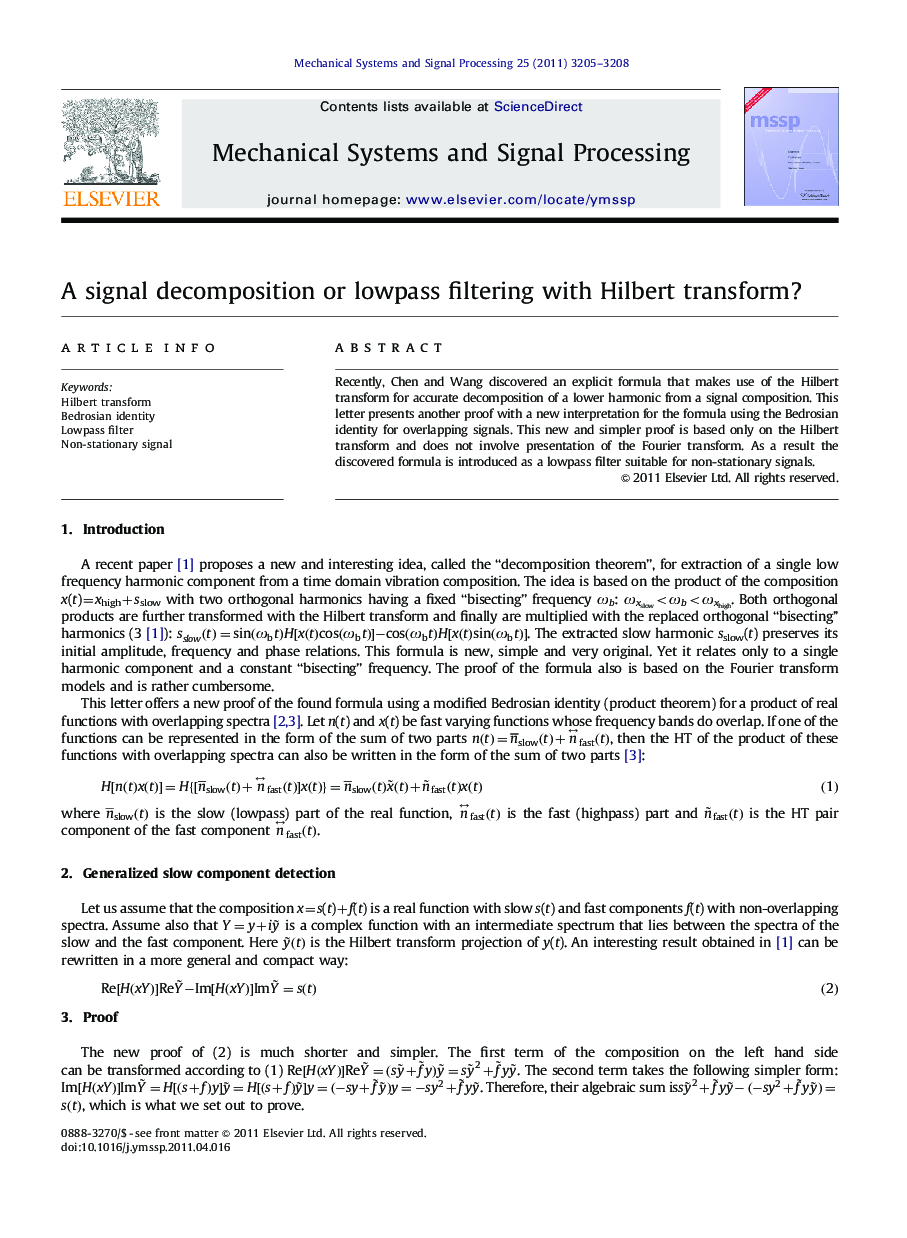 A signal decomposition or lowpass filtering with Hilbert transform?