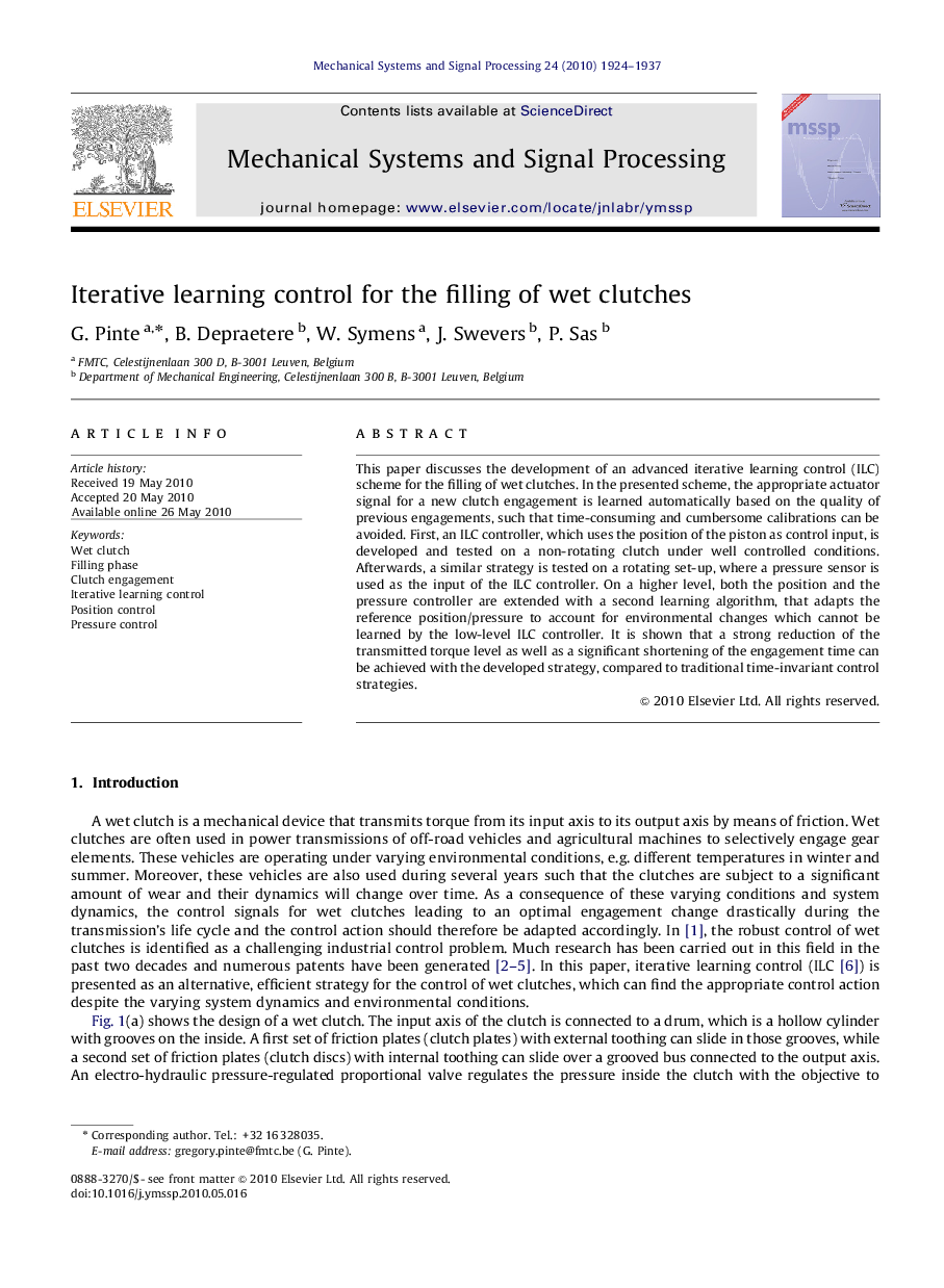 Iterative learning control for the filling of wet clutches