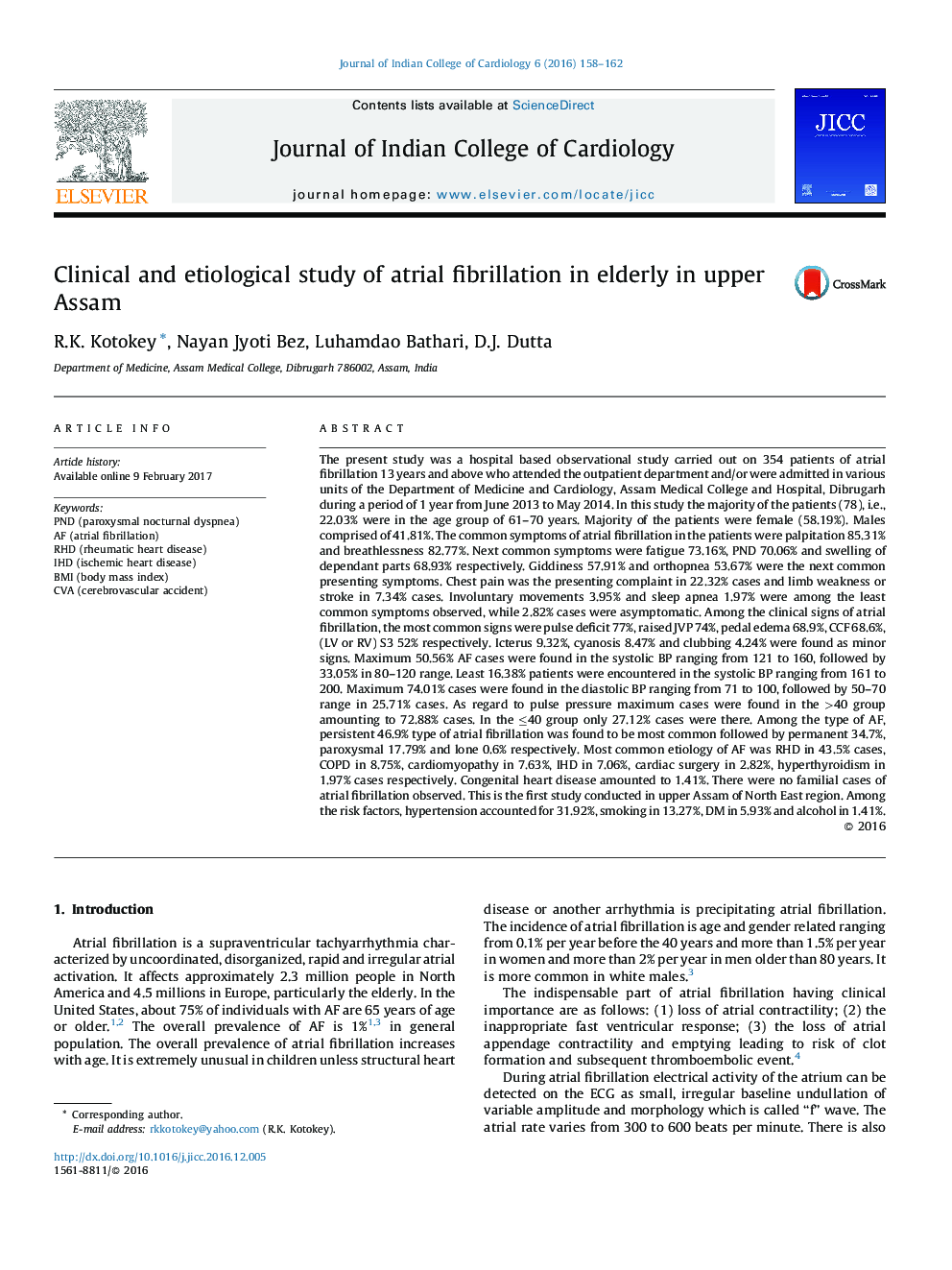 Clinical and etiological study of atrial fibrillation in elderly in upper Assam