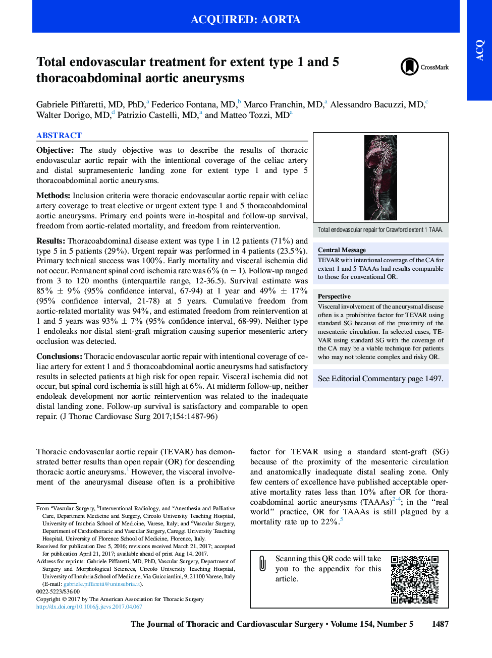 Total endovascular treatment for extent type 1 and 5 thoracoabdominal aortic aneurysms