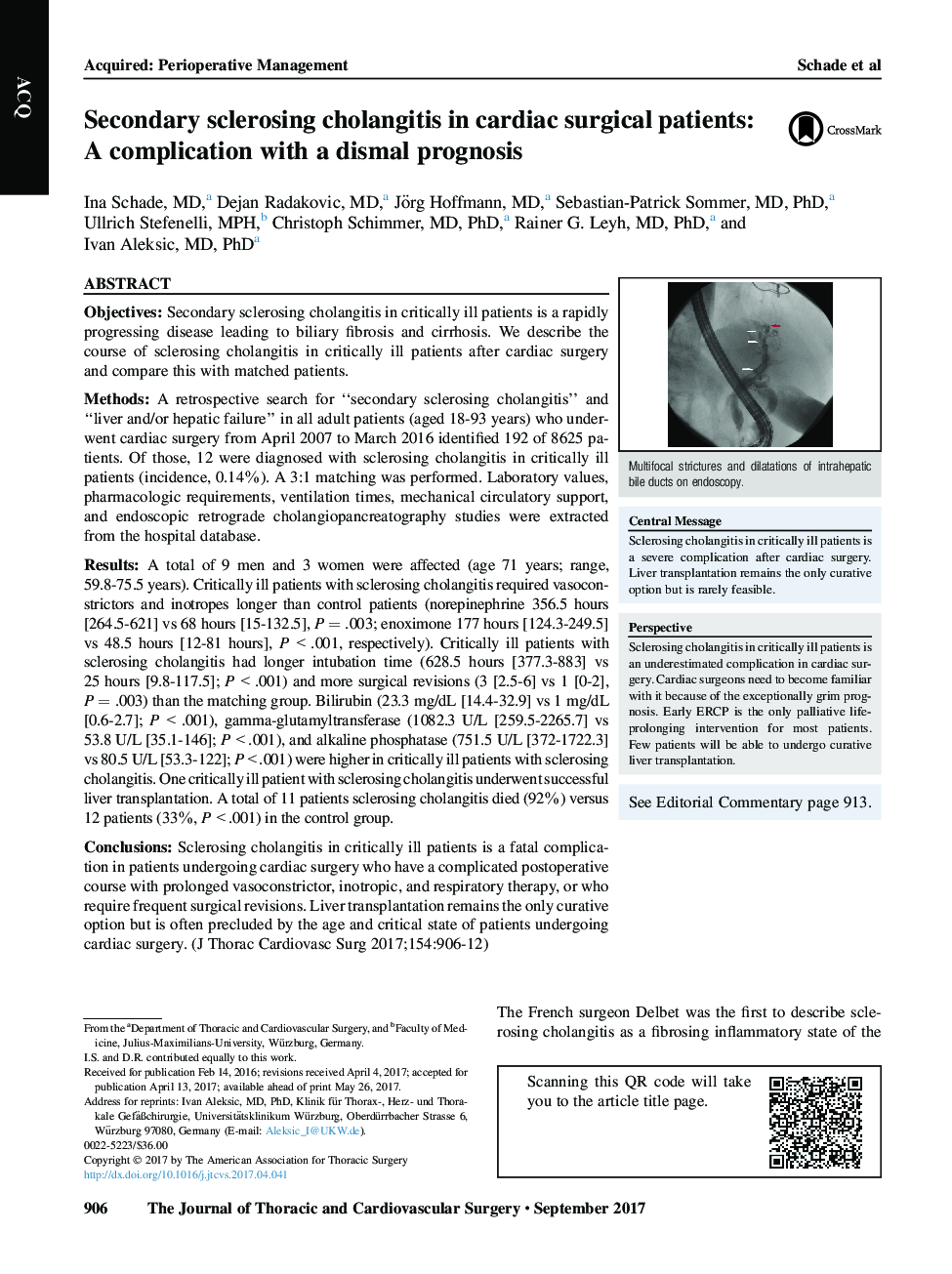 Secondary sclerosing cholangitis in cardiac surgical patients: A complication with a dismal prognosis