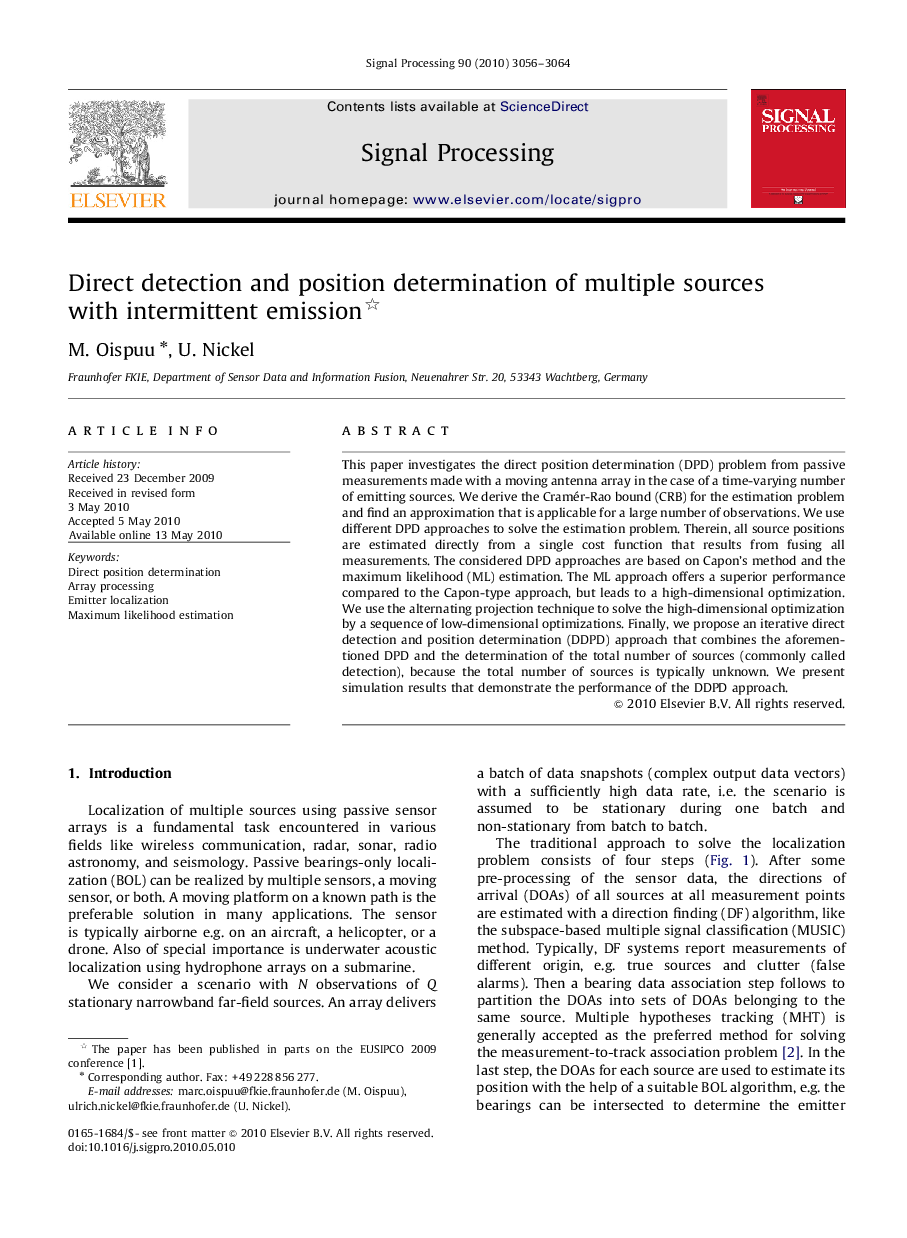 Direct detection and position determination of multiple sources with intermittent emission 