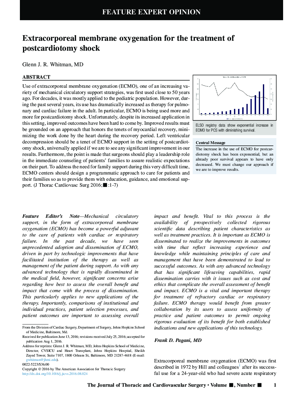 Extracorporeal membrane oxygenation for the treatment of postcardiotomy shock