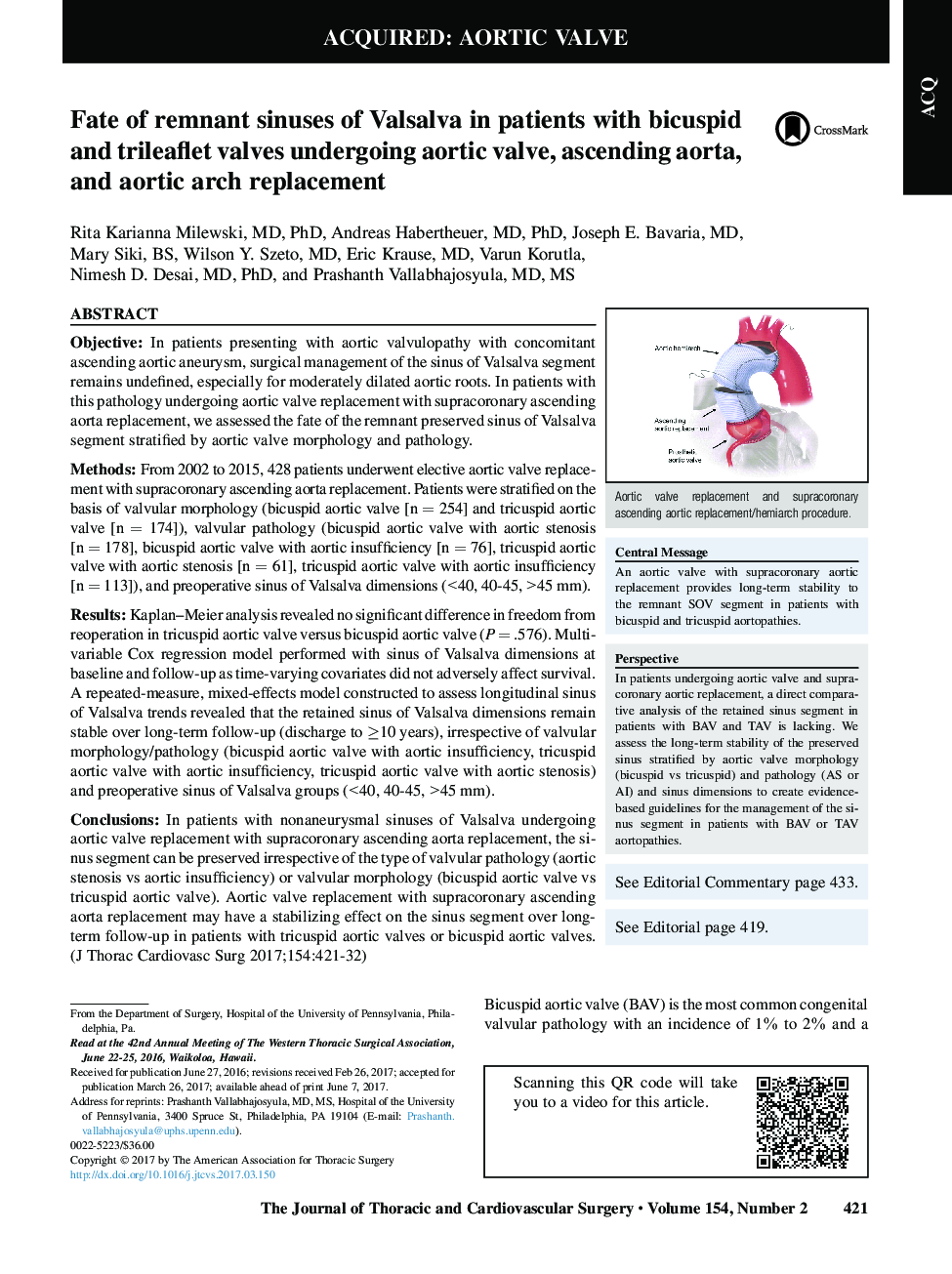 Fate of remnant sinuses of Valsalva in patients with bicuspid and trileaflet valves undergoing aortic valve, ascending aorta, and aortic arch replacement