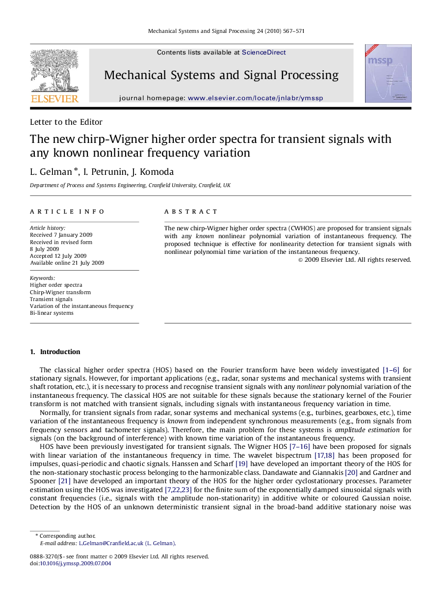 The new chirp-Wigner higher order spectra for transient signals with any known nonlinear frequency variation