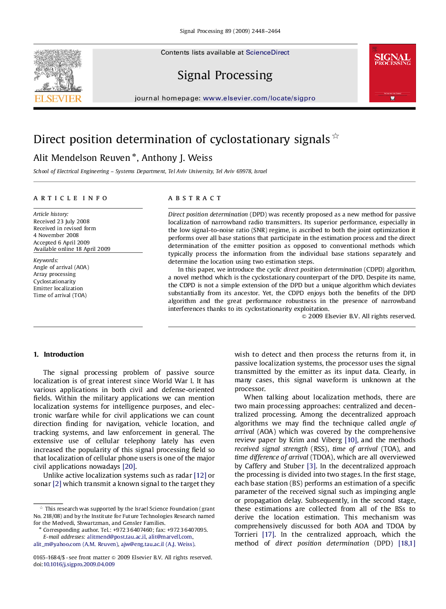 Direct position determination of cyclostationary signals 