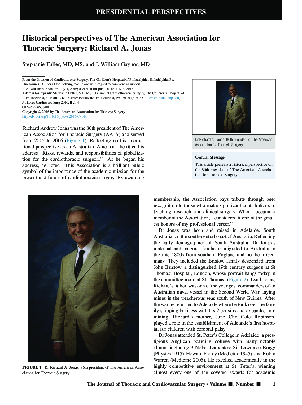 Historical perspectives of The American Association for Thoracic Surgery: Richard A. Jonas