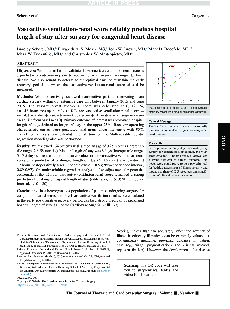 Vasoactive-ventilation-renal score reliably predicts hospital length of stay after surgery for congenital heart disease