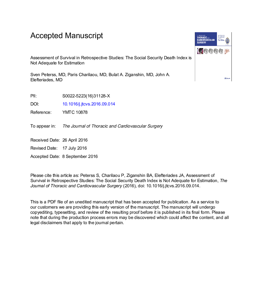 Assessment of survival in retrospective studies: The Social Security Death Index is not adequate for estimation