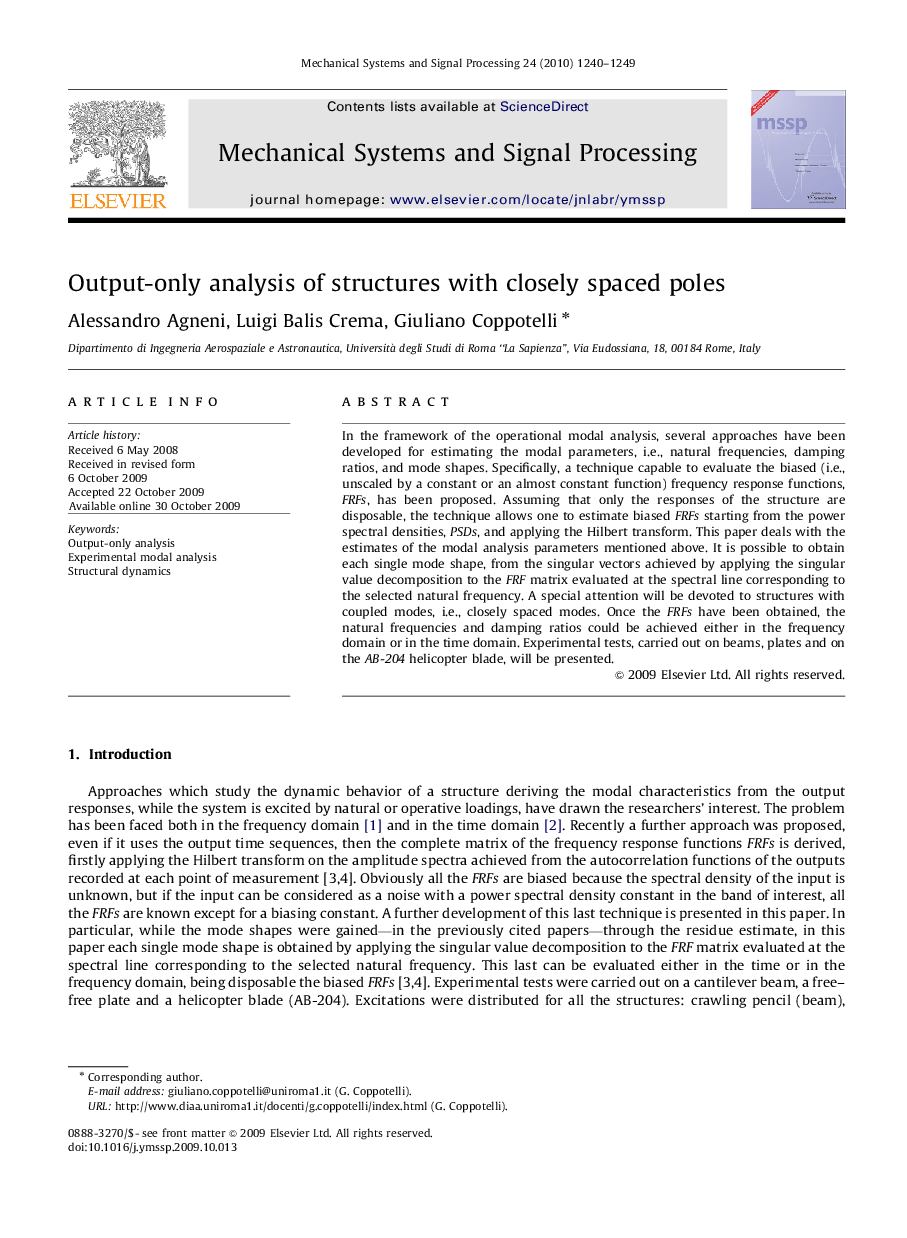 Output-only analysis of structures with closely spaced poles