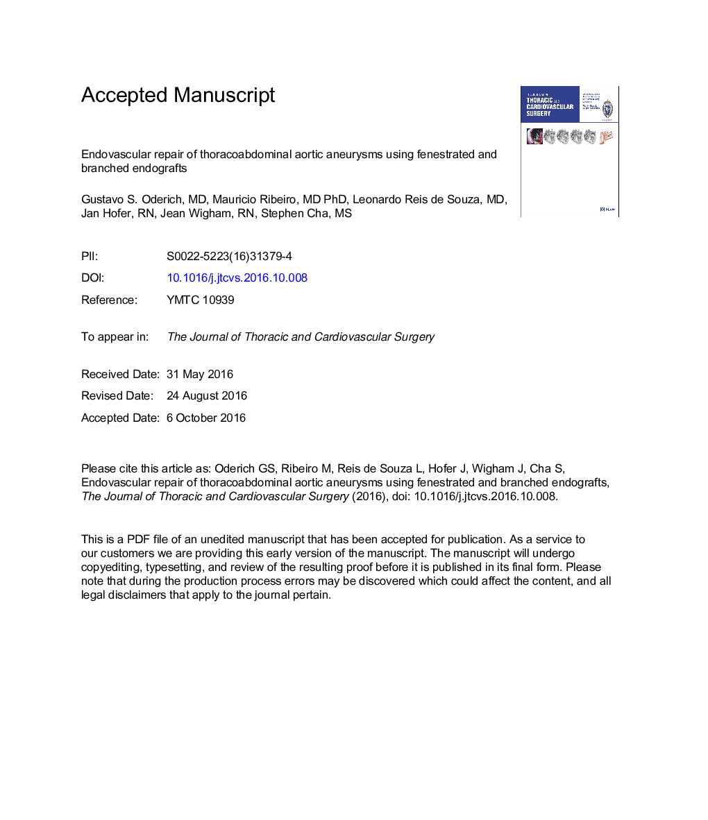 Endovascular repair of thoracoabdominal aortic aneurysms using fenestrated and branched endografts