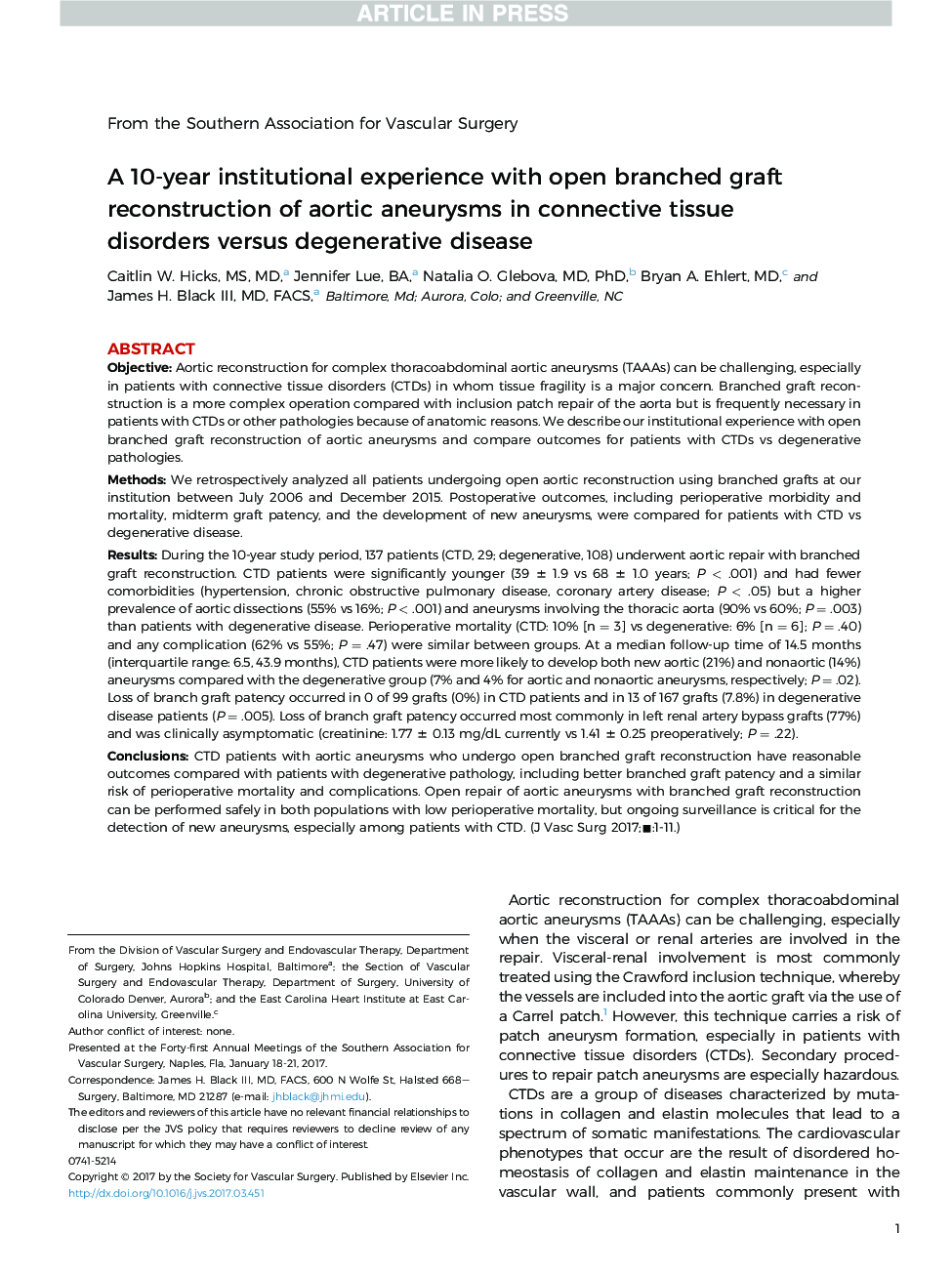 A 10-year institutional experience with open branched graft reconstruction of aortic aneurysms in connective tissue disorders versus degenerative disease