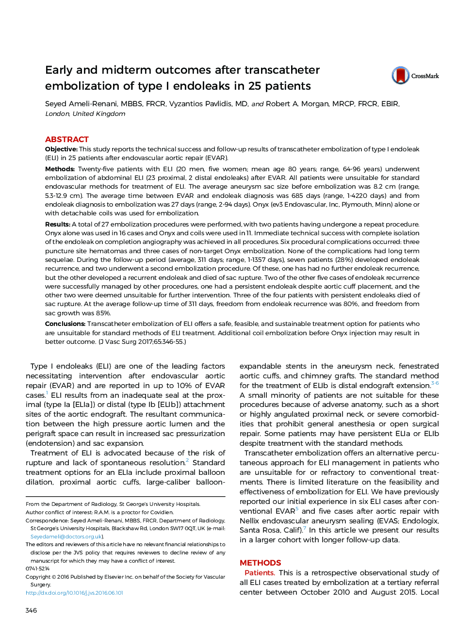 Early and midterm outcomes after transcatheter embolization of type I endoleaks in 25 patients