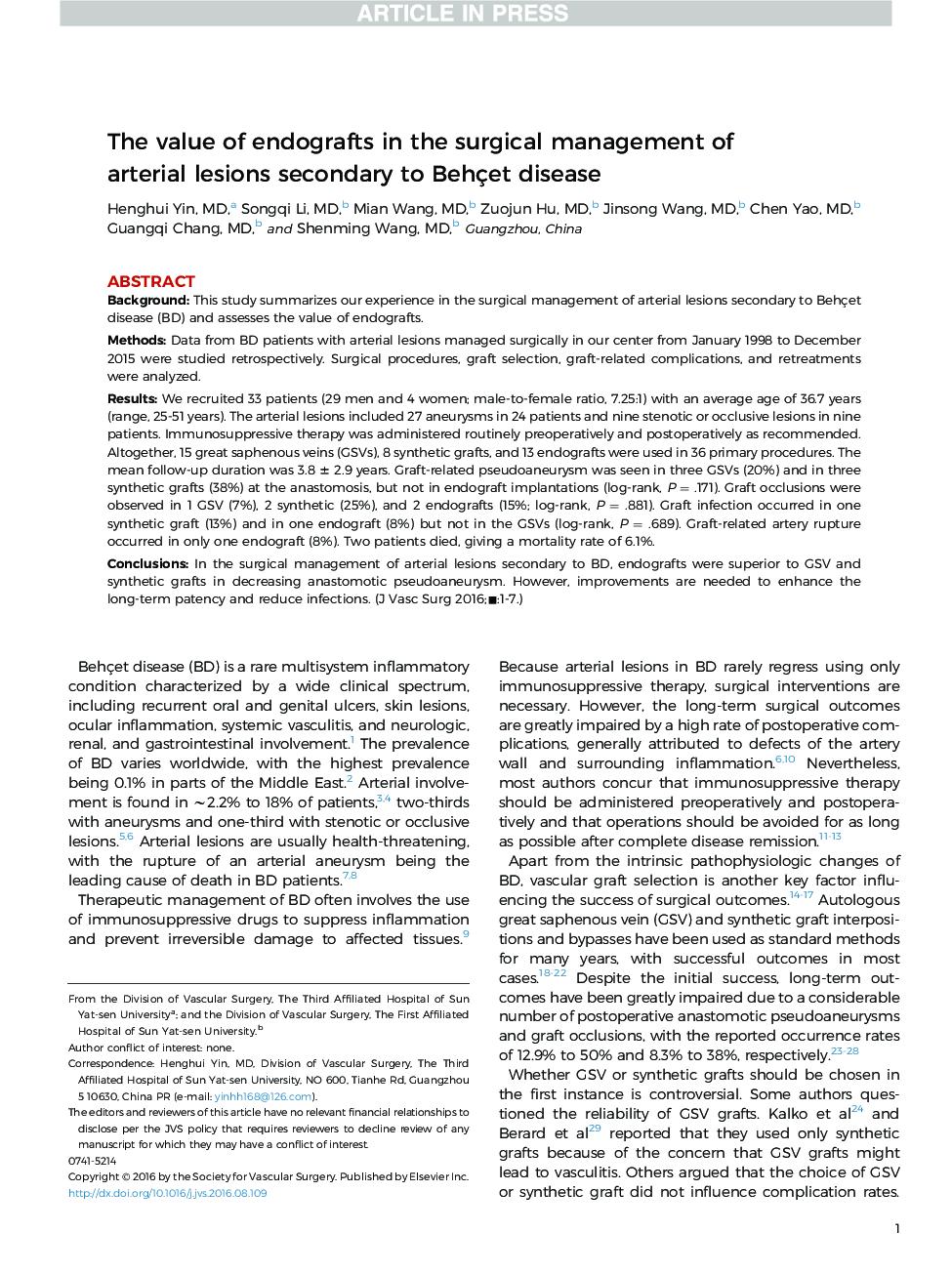 The value of endografts in the surgical management of arterial lesions secondary to Behçet disease