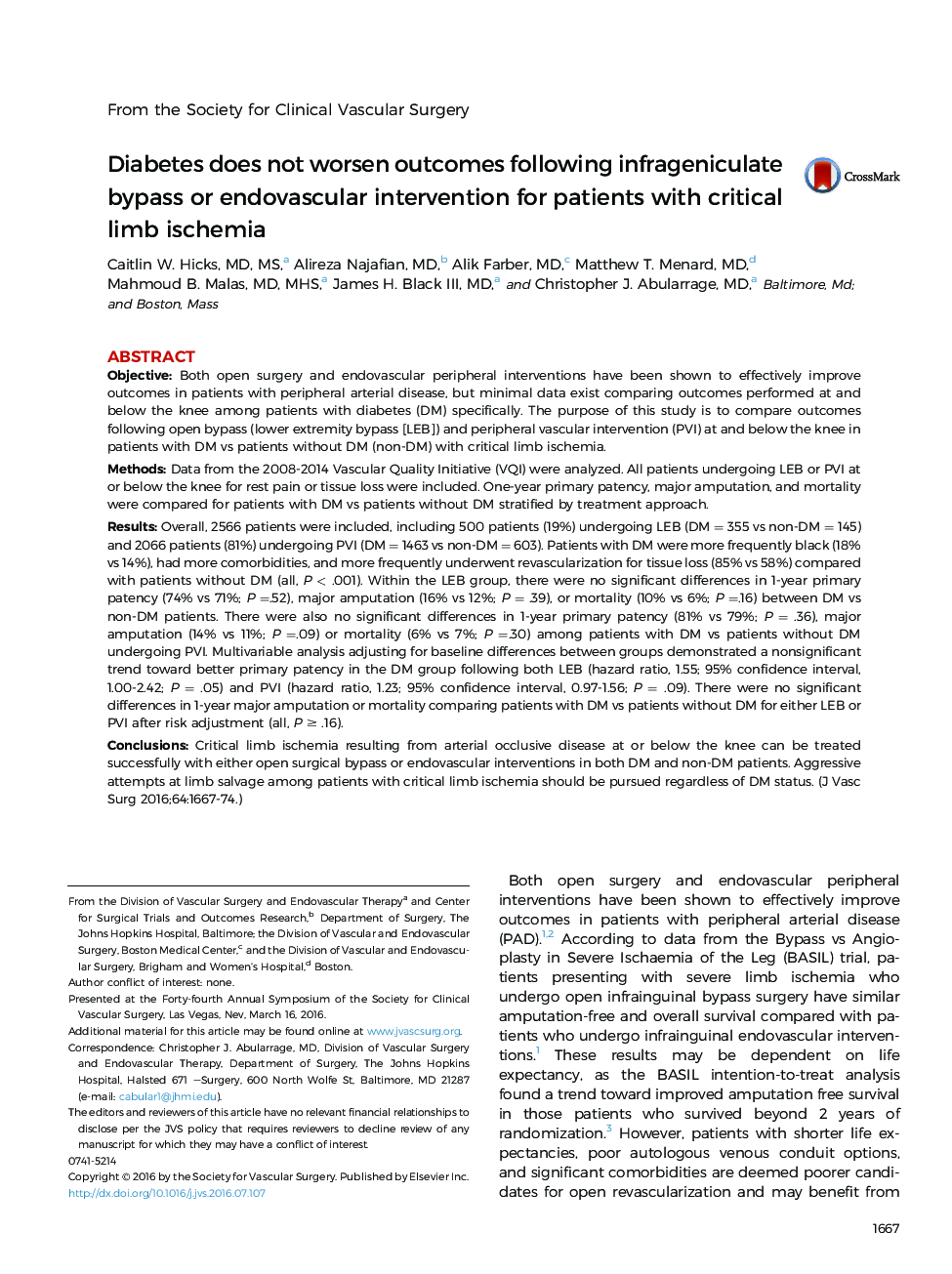 Diabetes does not worsen outcomes following infrageniculate bypass or endovascular intervention for patients with critical limb ischemia