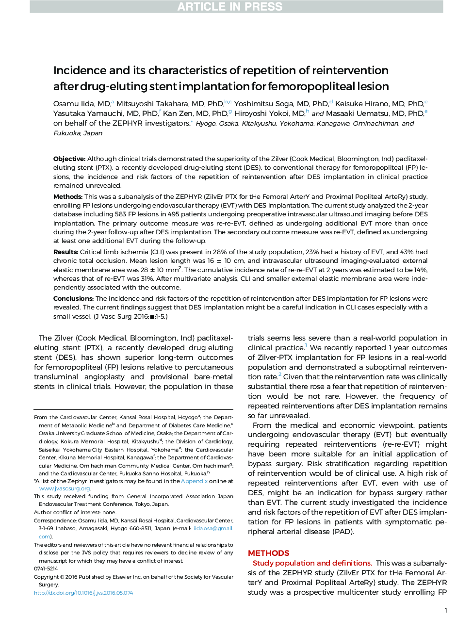 Incidence and its characteristics of repetition of reintervention after drug-eluting stent implantation for femoropopliteal lesion