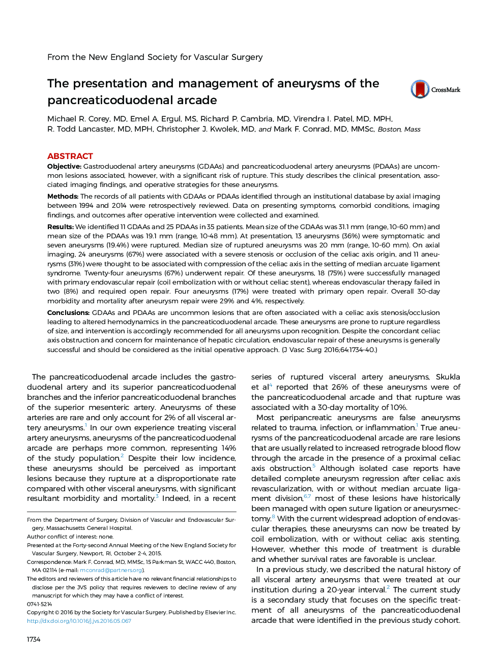 The presentation and management of aneurysms of the pancreaticoduodenal arcade
