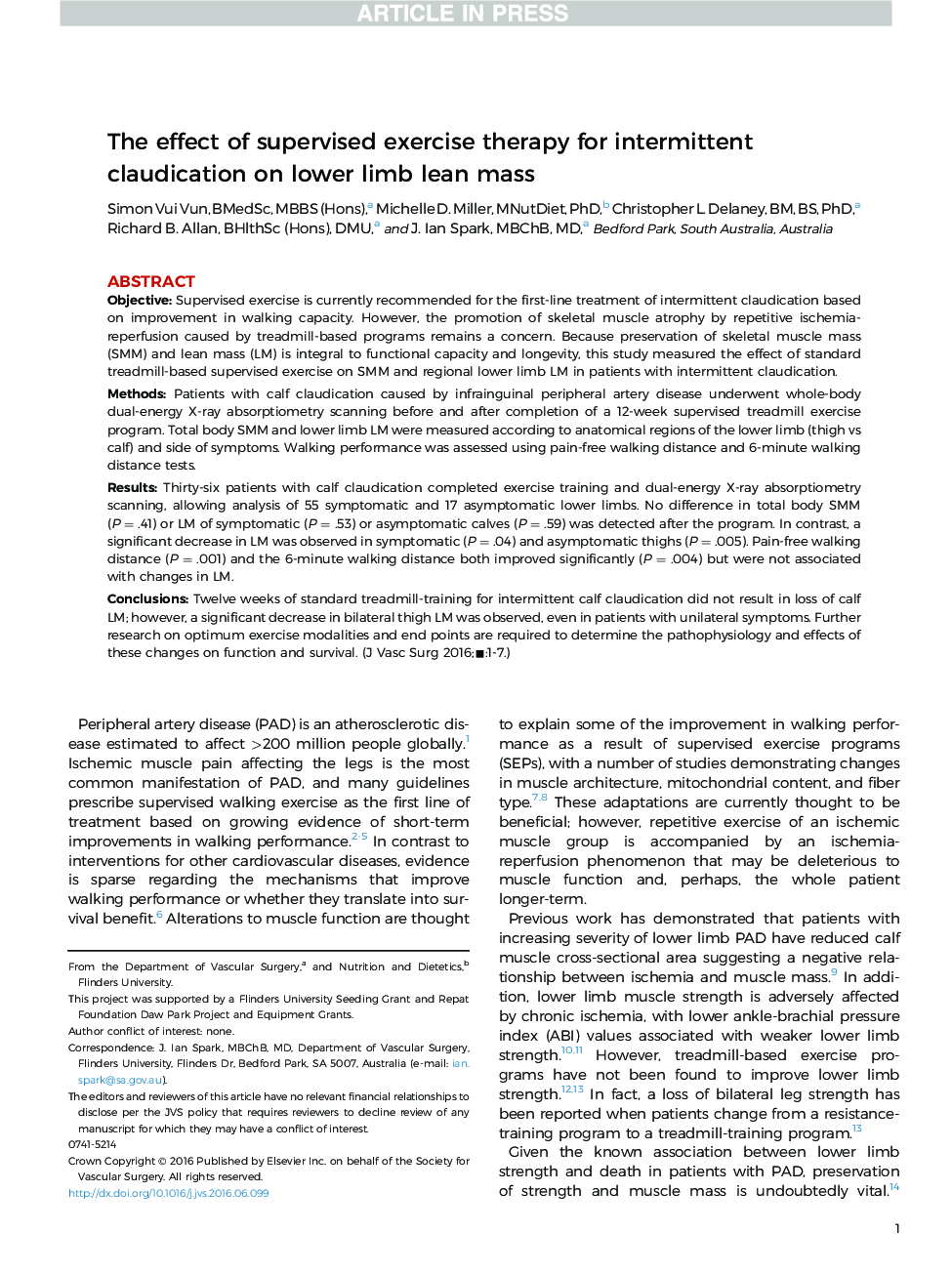 The effect of supervised exercise therapy for intermittent claudication on lower limb lean mass