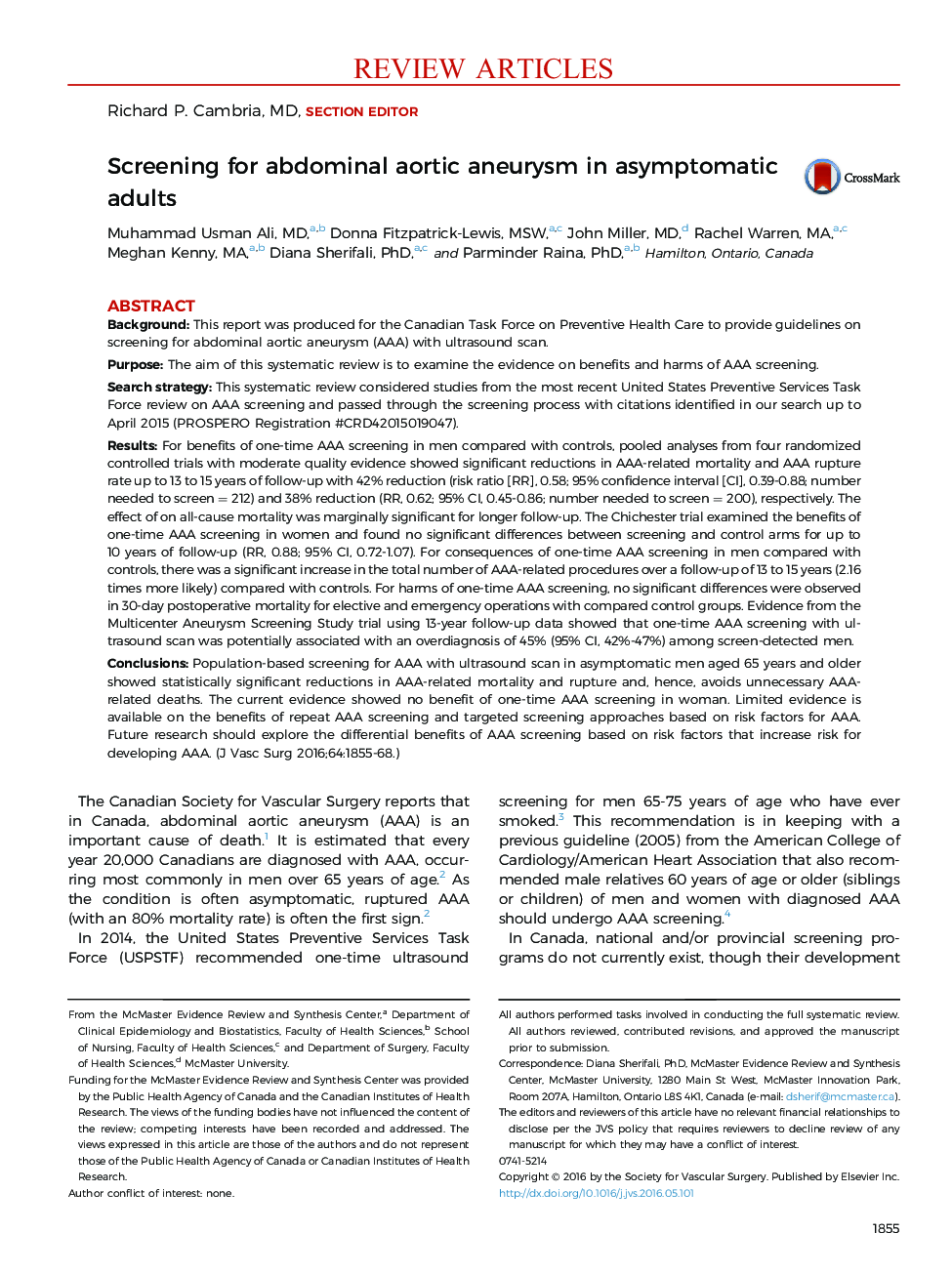 Screening for abdominal aortic aneurysm in asymptomatic adults
