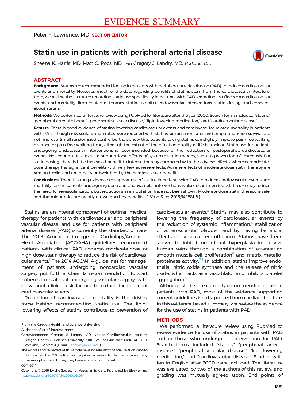 Statin use in patients with peripheral arterial disease