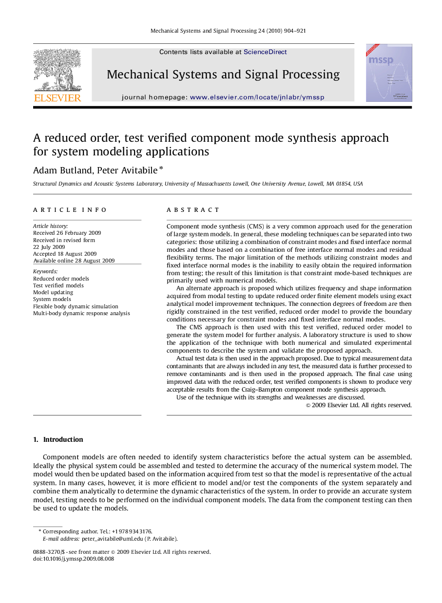 A reduced order, test verified component mode synthesis approach for system modeling applications