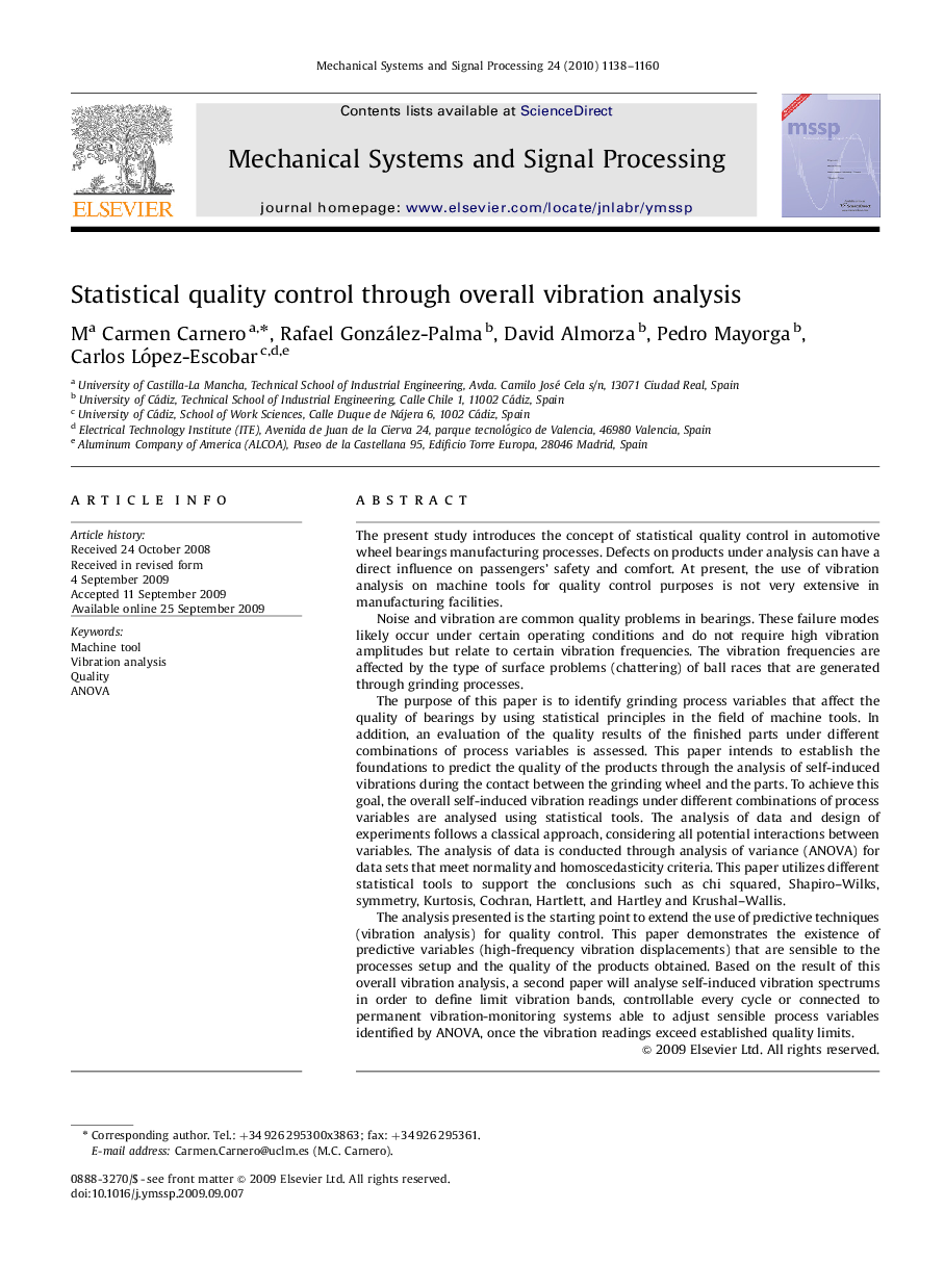 Statistical quality control through overall vibration analysis