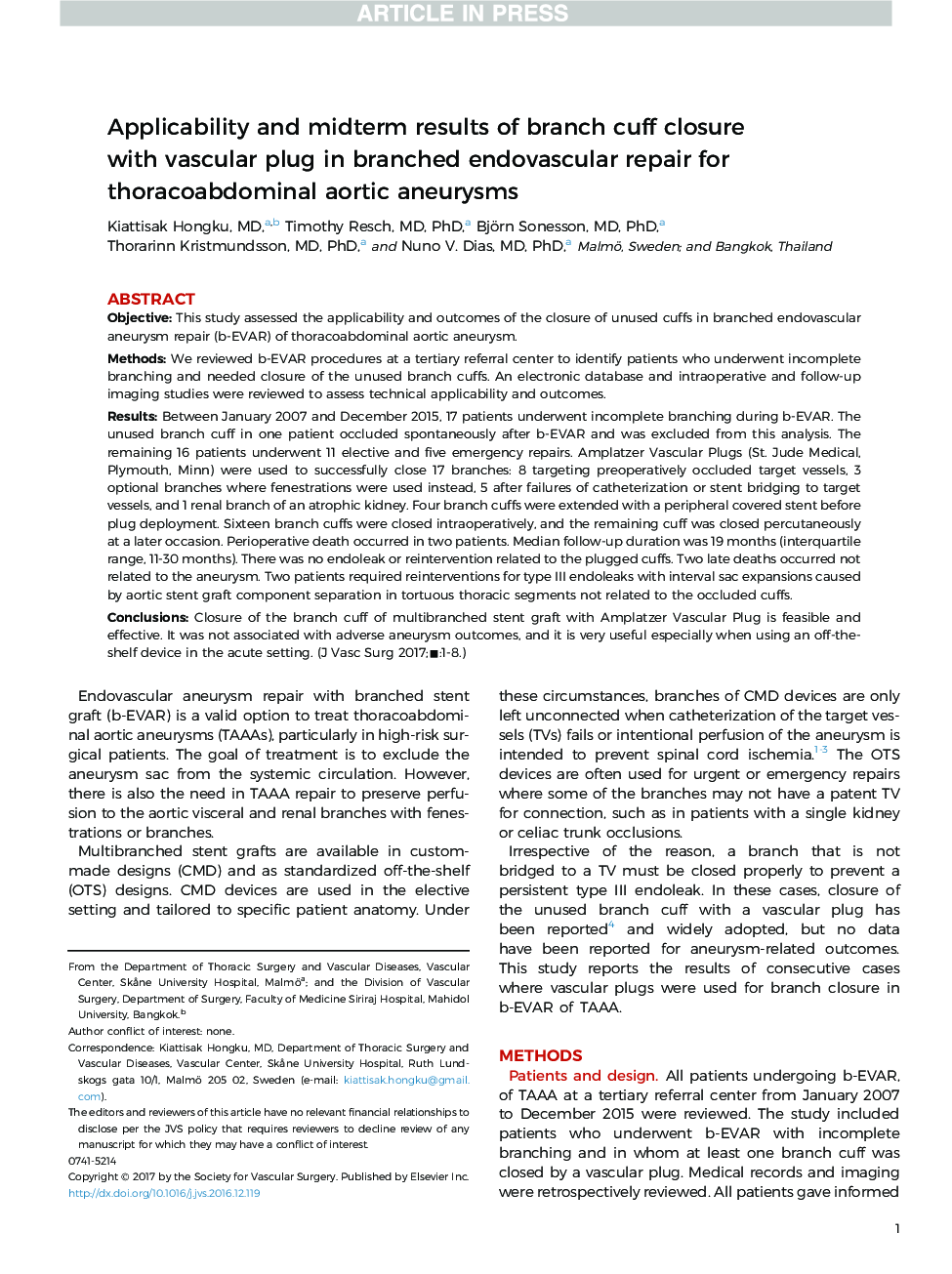 Applicability and midterm results of branch cuff closure with vascular plug in branched endovascular repair for thoracoabdominal aortic aneurysms