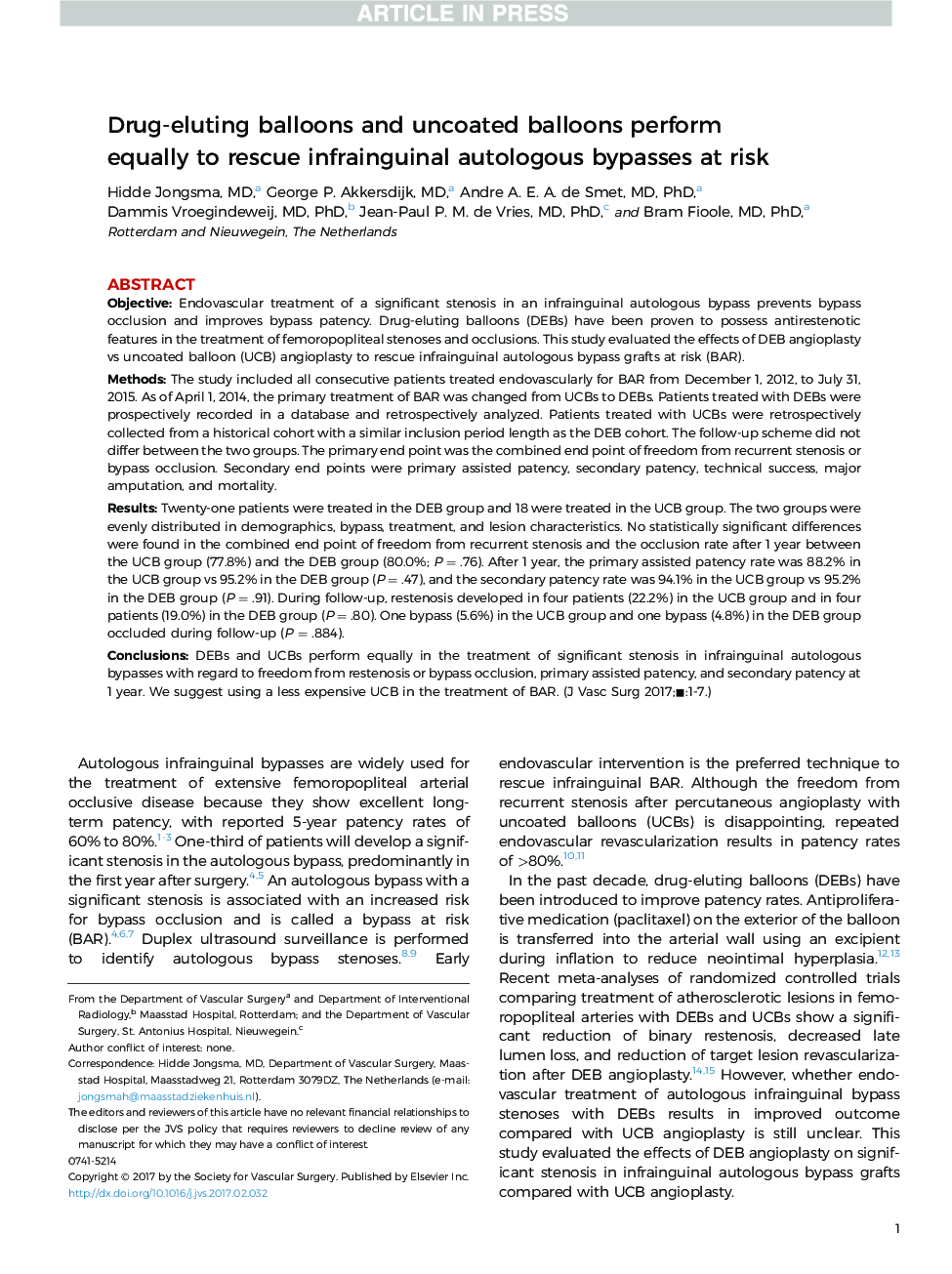 Drug-eluting balloons and uncoated balloons perform equally to rescue infrainguinal autologous bypasses at risk