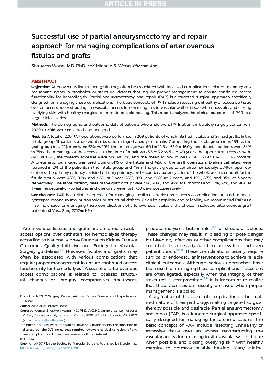 Successful use of partial aneurysmectomy and repair approach for managing complications of arteriovenous fistulas and grafts