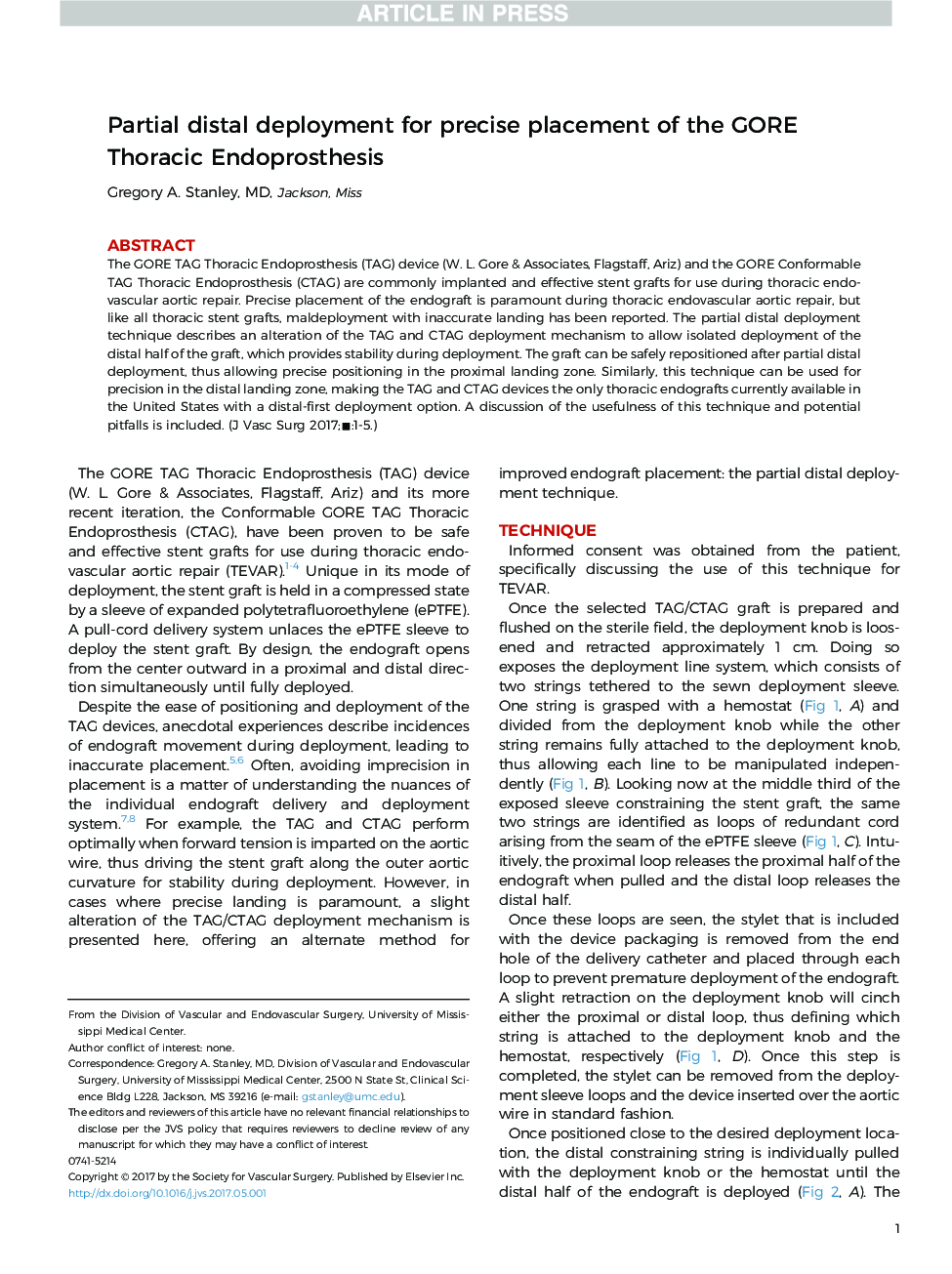Partial distal deployment for precise placement of the GORE Thoracic Endoprosthesis