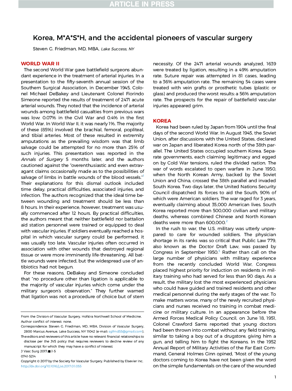 Korea, M*A*S*H, and the accidental pioneers of vascular surgery