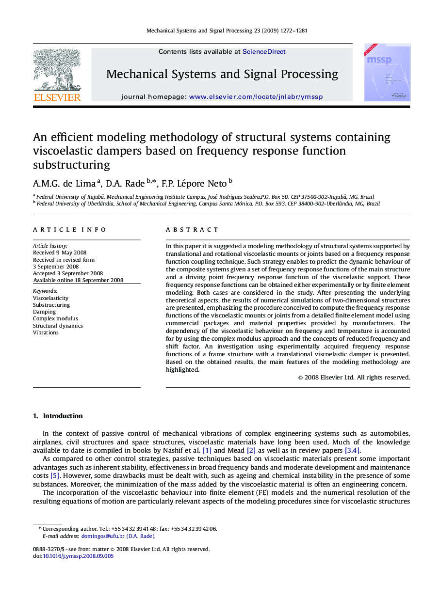 An efficient modeling methodology of structural systems containing viscoelastic dampers based on frequency response function substructuring