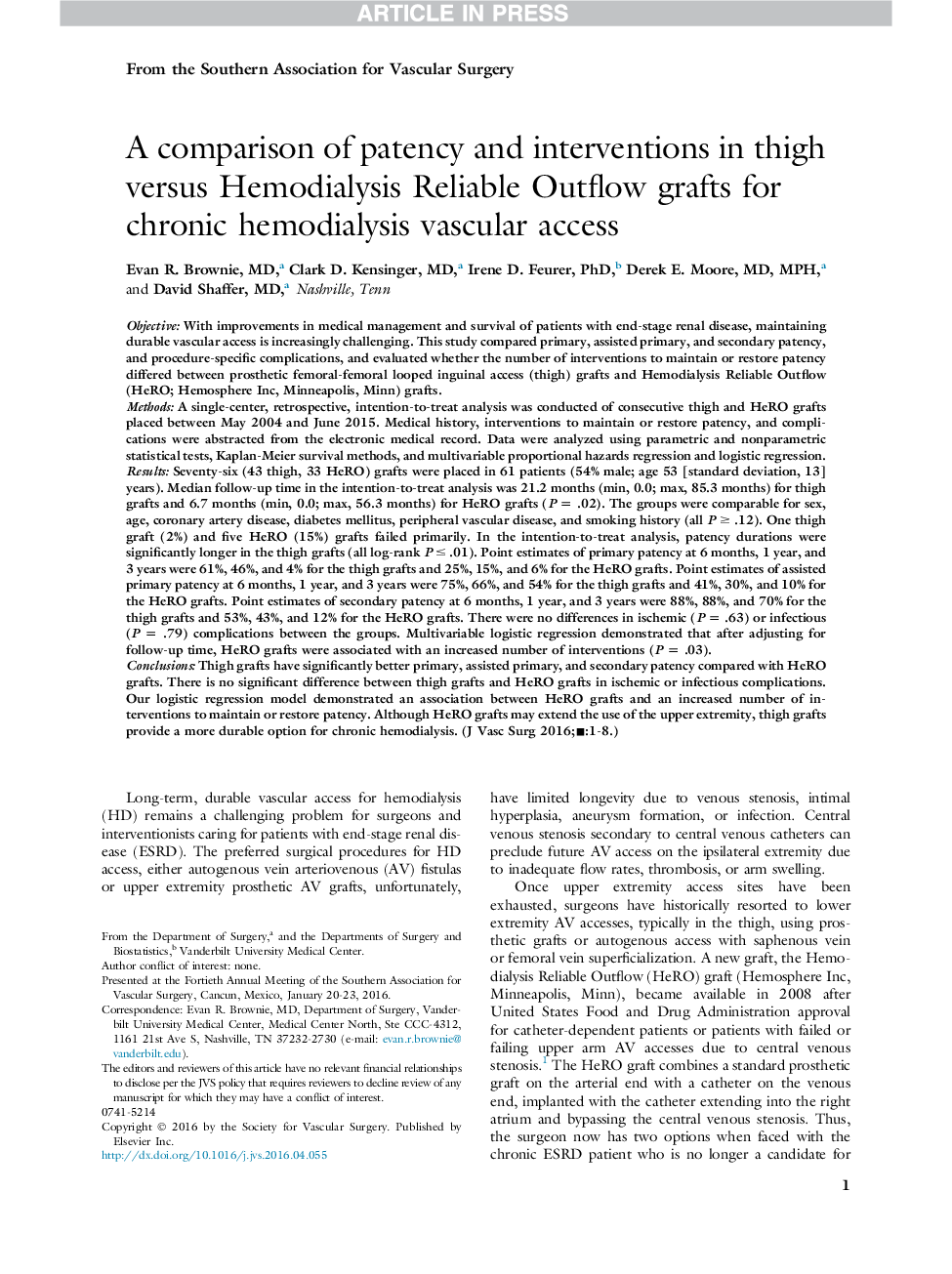 مقایسه بازده و مداخلات در ران در مقایسه با همودیالیز پیوندهای خروجی قابل اعتماد برای دسترسی به عروق مزمن همودیالیز 