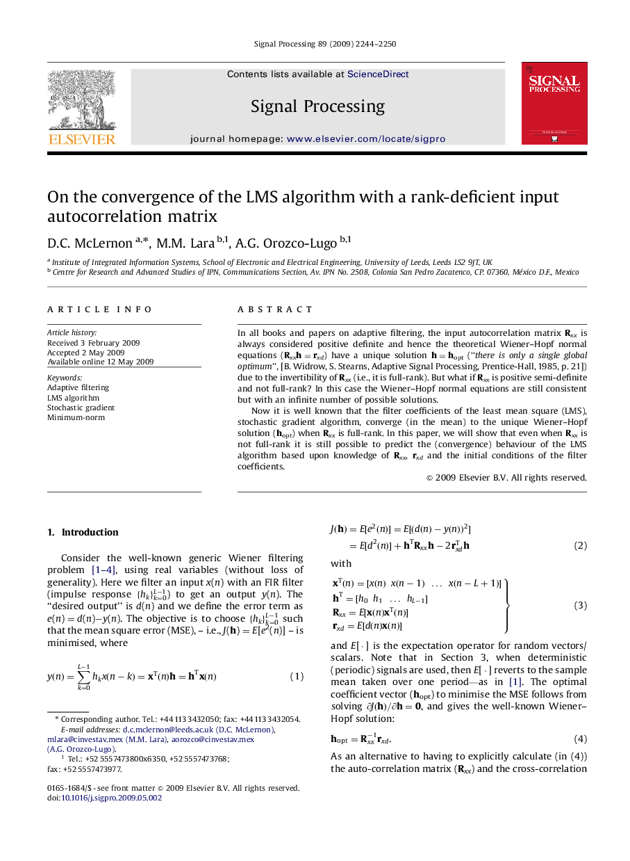 On the convergence of the LMS algorithm with a rank-deficient input autocorrelation matrix